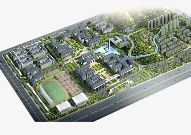 鸟瞰现代城市规划图免抠