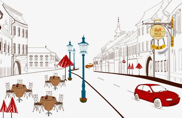 手绘街景图片免抠