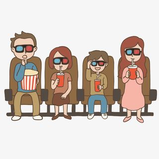 一家人电影院看电影插画免抠元素免抠
