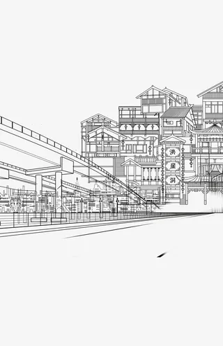 重庆洪崖洞素描图片免抠