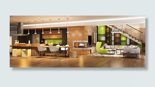 家装楼梯沙发与开放式厨房摄影图片轮播图高清