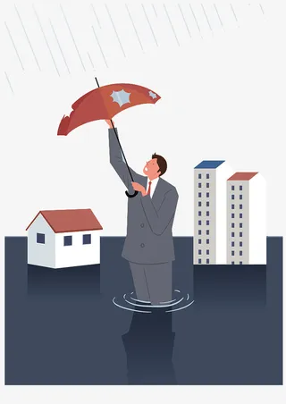 扁平装饰插图洪灾免抠