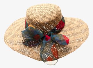 卡其色度假花色丝带女士沙滩帽实免抠