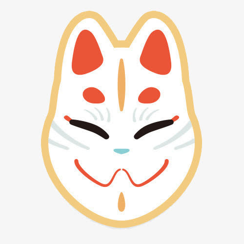 简易手绘风格日式狐狸面具图形免抠