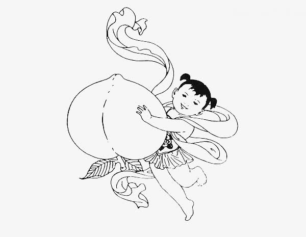 抱寿桃的丝带娃娃免抠