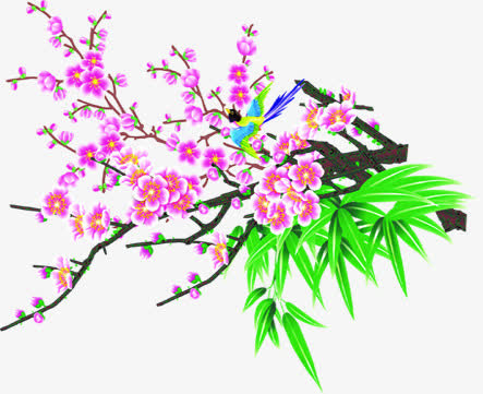 向左边盛开的桃花素材免抠