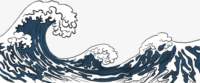 国潮手绘海浪深蓝色免抠