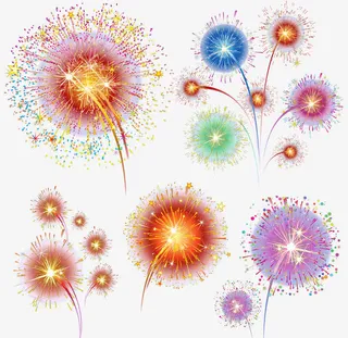 手绘彩色烟花素材免抠