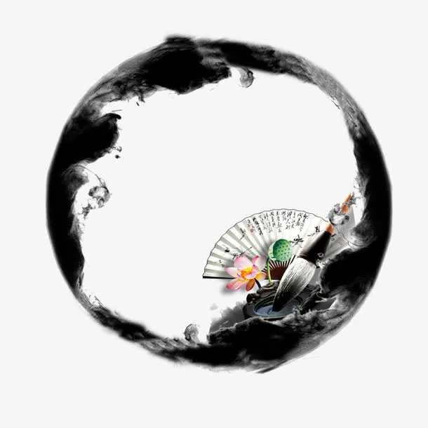 文艺复古泼墨框免抠