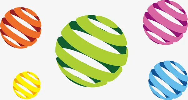 手绘彩色旋转立体小球免抠