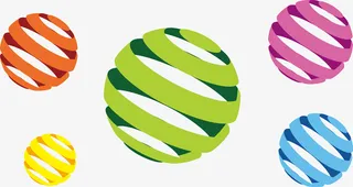 手绘彩色旋转立体小球免抠