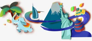 创意卡通漂浮元素自由女神像免抠