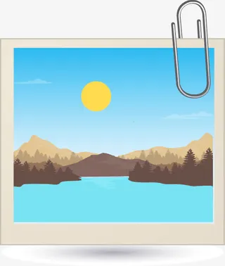 手绘山水照片回形针图案免抠