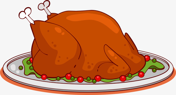 咖啡色立体美味烤鸡免抠