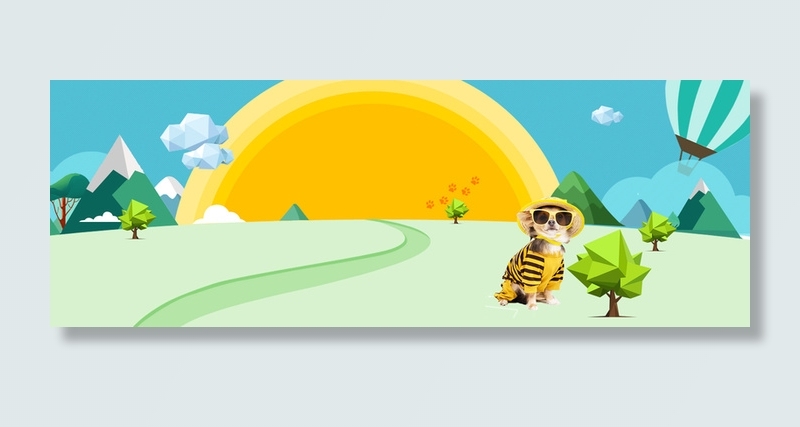 春天郊游卡通童趣蓝色banner高清