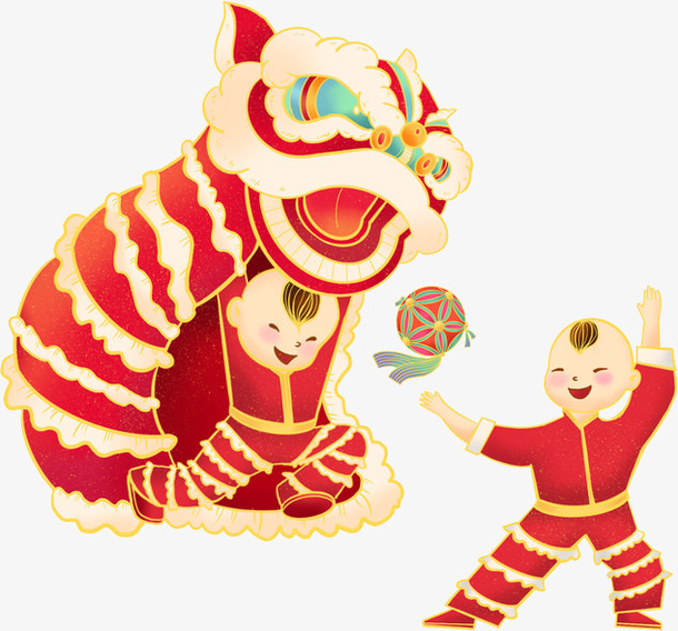 国潮喜庆新年春节舞狮免抠