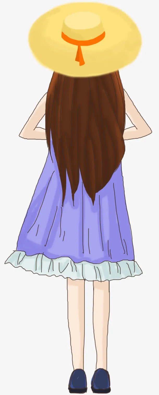 手绘卡通女孩背影免抠