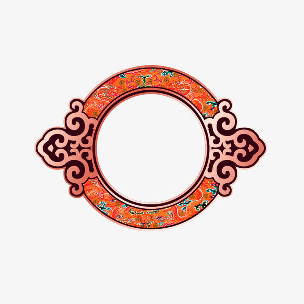 橙色中国风圆圈花纹边框纹理免抠