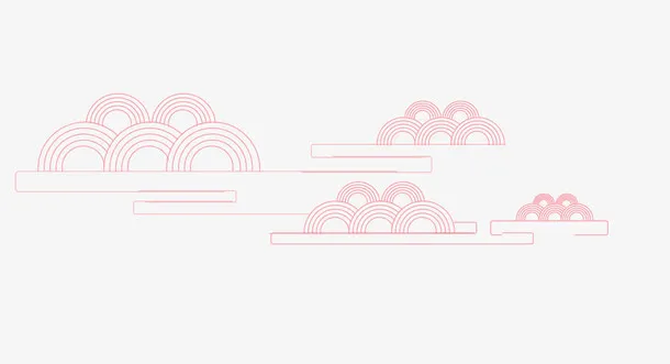 红色简约线条祥云装饰图案免抠