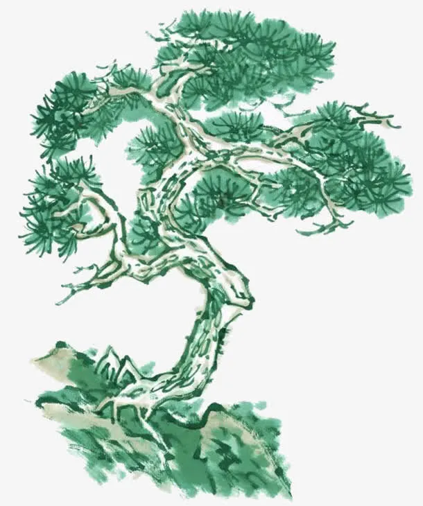 彩色国画松树免抠