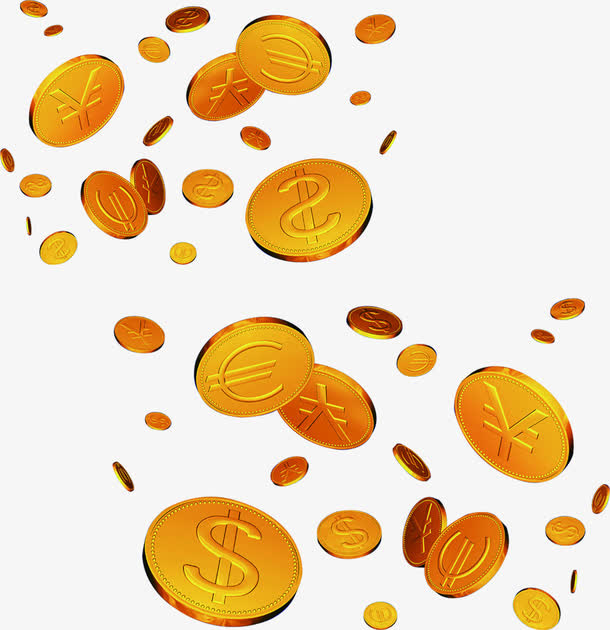 金色漂浮海报装饰金币免抠