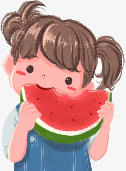夏天吃西瓜的可爱女孩免抠
