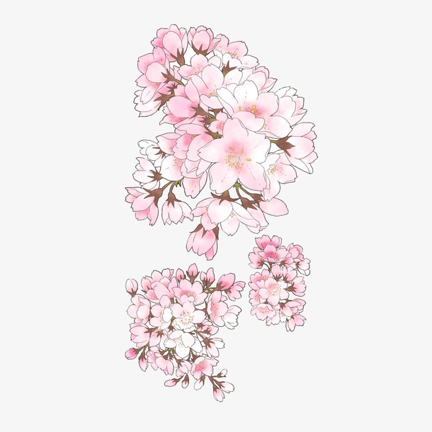 复古手绘樱花树免扣素材免抠