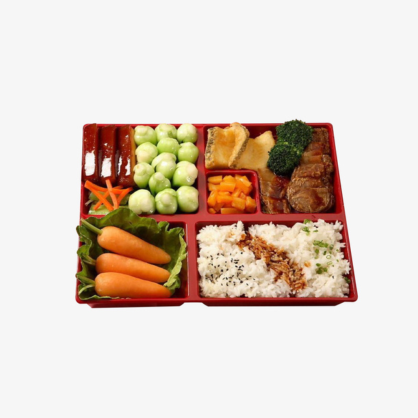 实物食材丰富的午餐盒饭素材免抠