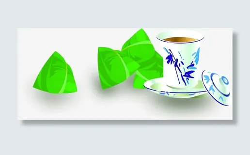 绿色粽子茶杯白色茶杯免抠