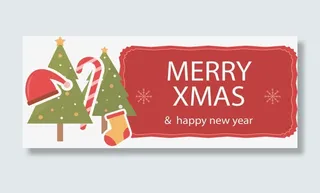 圣诞树红色横幅免抠
