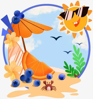 沙滩太阳夏日边框免抠