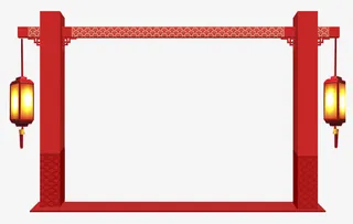 木框挂着灯笼的木架免抠
