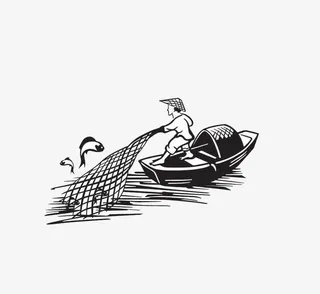简笔画捕鱼免抠