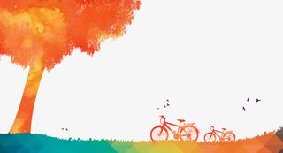 青春在路上橙色树下草地自行车免抠