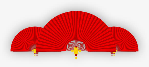 红色中国风古典扇子免抠
