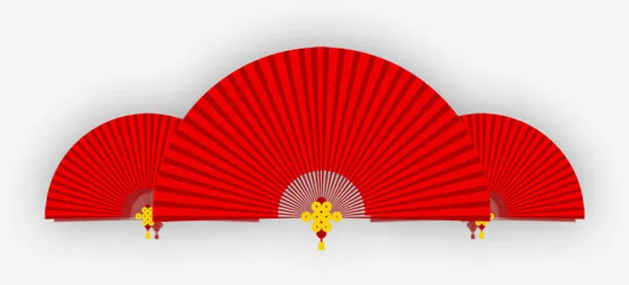 红色中国风古典扇子免抠