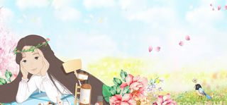 春天旅游鸟语花香手绘蓝色banner高清