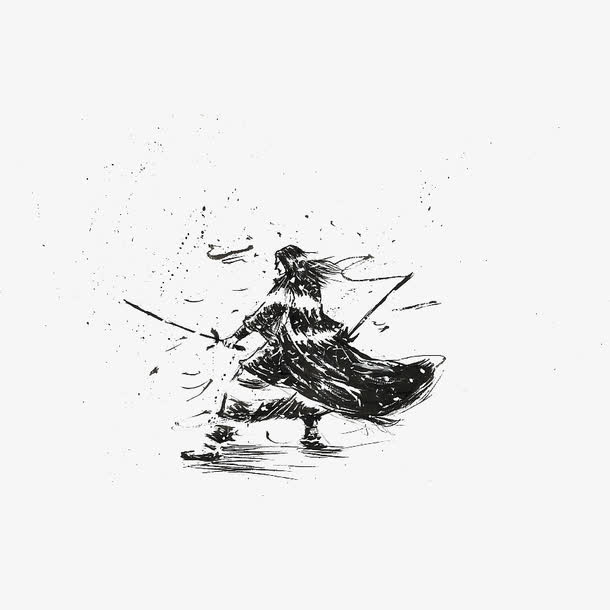 中国风水墨剑客免抠