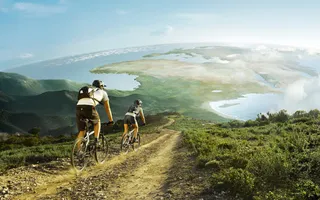 野外小路骑行者风景免抠