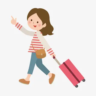 手绘卡通手拖拉杆箱女人免抠