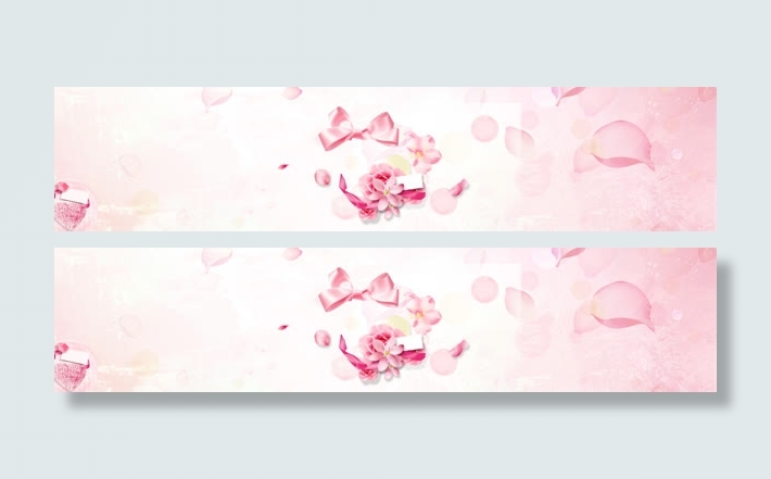 护肤品花瓣礼盒蝴蝶结唯美背景banner