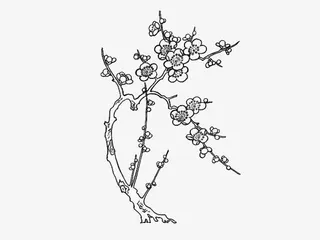 手绘黑色梅花树枝免抠