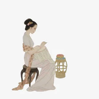 刺绣女子红色衣服立绘古风免抠