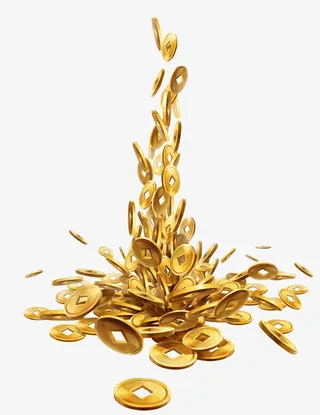 一堆铜钱金币免抠