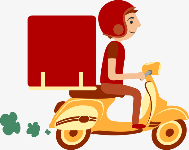 矢量红黄色卡通风格外卖送货员免抠