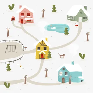 可爱雪中的圣诞小城矢量图免抠