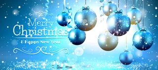 蓝色圣诞吊球banner背景高清