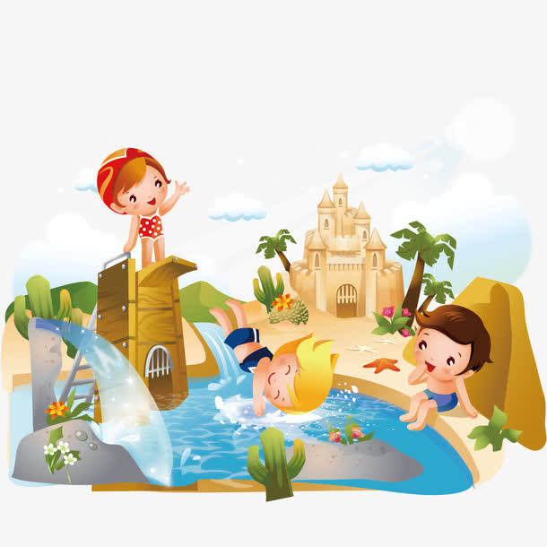 跳水卡通儿童运动矢量素材免抠