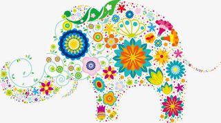 可爱花朵填充大象免抠