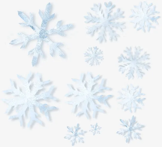 白色冬日多变形状雪花免抠